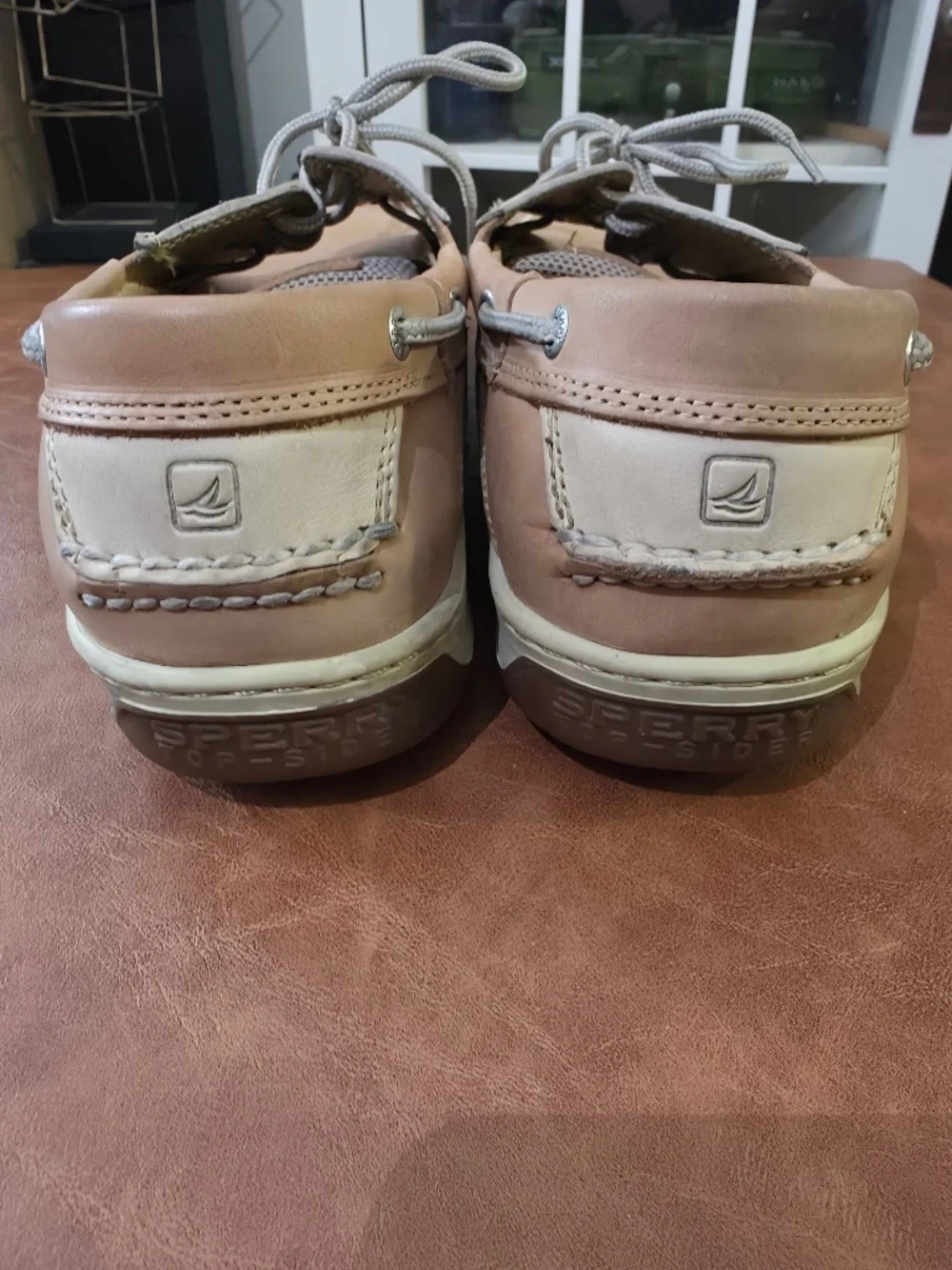 Sperry Billfish 3-Eye Leather Boat Shoes Tan/Cream Men’s 14